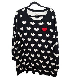 Charter Club Plus Size Black & White Heart Pattern Sweater Red Accent Heart Size